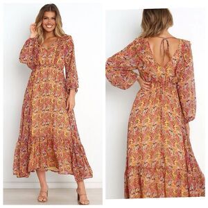 Petal and Pup Luciana Maxi Dress Sz 8 Multicolor Floral V-Neck Long Sleeves